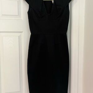 Roland Mouret Black Sheath Midi Dress Sweetheart Neckline